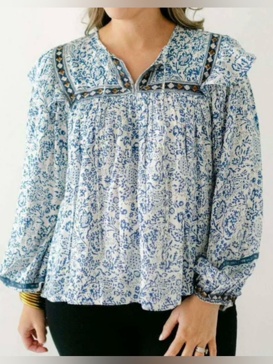 Clara The Label Tops - Clara The Label Blouse Shirt Top Size XS XSmall Cotton Ruffle Floral Preppy